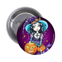Magische HALLOWEEN Kürbis-Hexe Lisas Anstecknadelbuttons