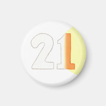 Magnet der Nr. 21 in weißem, in Orange und Gelb Kühlschrankmagnet