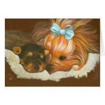 Mamma Yorkshires Terrier mit Welpen-Karten