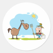 Männlicher Bauer mit Pferd Runde Sticker