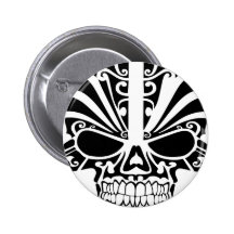 Maori- Tätowierungs-Masken-Schädel Button