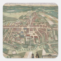 Map of Odense, from 'Civitates Orbis Terrarum' by Square Sticker