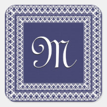 Marine-Blau-und weißesverziertes Monogramm Aufkleber