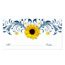 Marine-Blau-weiße Sonnenblume Wedding Blumenplacec Visitenkartenvorlagen