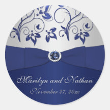 Marine und Silber Blumen1,5" runder Aufkleber