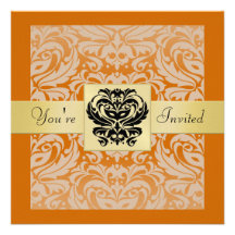 Masken-Damast-Goldeinladung Halloweens orange