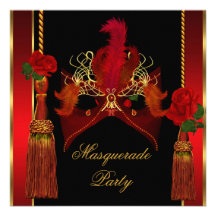 Maskerade-Masken-elegantes schwarzes Rosen-Gold Personalisierte Einladungen