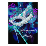 Masquerade Ball Party Teal Blue Black Masks Custom Invitations
