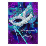 Masquerade Ball Party Teal Blue Purple Masks Custom Announcements