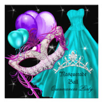 Masquerade Quinceanera Birthday Teal Purple einladungen