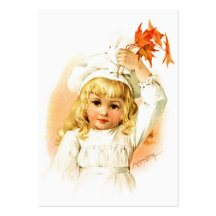 Maud Humphrey: Herbst-Mädchen mit Ahorn-Blättern Visitenkarten Vorlagen