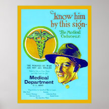 Medizinisches Caduceus ~ Vintages Plakat WW1