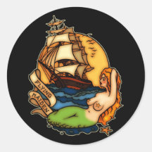 Meerjungfrau-und Piraten-Schiff Runder Sticker
