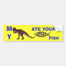 Mein Dinosaurier aß Ihre Jesus-Fische Autoaufkleber