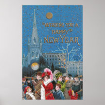 Menge der glücklichen Feiernder auf dem Silvestera Plakatdrucke