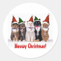 "Meowy Weihnachten!" Katzen in den Hüten Runder Sticker