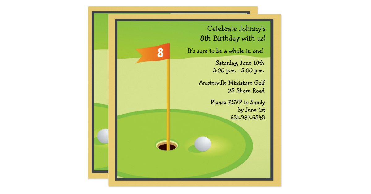 Minigolf-Spiel-Einladung Quadratische 13,3 Cm Einladungskarte | Zazzle