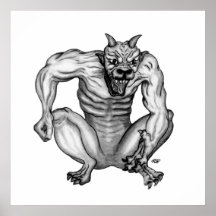 Mischwesen Golem Teufel schwarz-weiß design Posterdruck
