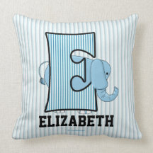Mit Monogramm "e-" Kissen des blaues Elefant-Kinde