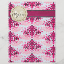 Mit Monogramm rosa Damast Flyerbedruckung