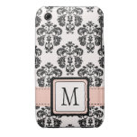 Mit Monogramm rosa schwarzer Damast iPhone 3 Kaste iPhone 3 Cover