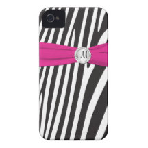 Mit Monogramm rosa, schwarzer, weißer Zebra Stripe iPhone 4 Hülle