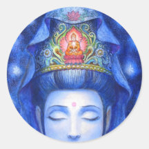 MitternachtsZen-Meditation Kuan Yin Runder Aufkleber