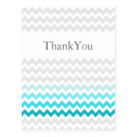 Mod chevron aqua Ombre wedding Thank You postkarten