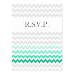 Mod chevron mint green Ombre wedding rsvp postkarten