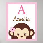 Mod-Mädchen-Affe-Kinderzimmer-Wand-Kunst-Namen-Dru Plakatdrucke