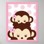Mod-Mädchen-Affe-Punkt-Kinderzimmer-Wand-Kunst-Dru Plakatdruck