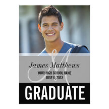 Modern Black, Grey Graduate Photo Custom Announcements