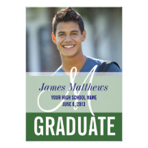 Modern Blue, Green Graduate Photo Custom Invite