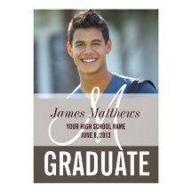 Modern Brown, White Graduate Photo Personalized Invitation