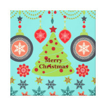 Modern Holiday Merry Christmas Tree Snowflakes Canvas Prints