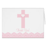 Modern Pink Lace Cross Religious Thank You Note karten