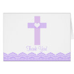 Modern Purple Lace Cross Religious Thank You Note karten