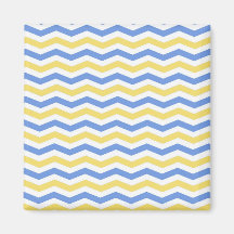 Modern, trendy, elegant blue and yellow chevron fridge magnets