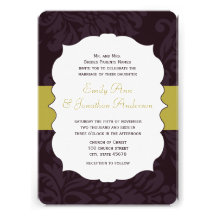 Moderne Aubergine und Limone Damast-Hochzeit laden Einladungen