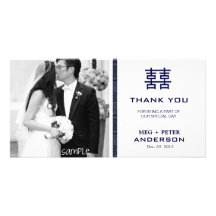 Modernes doppeltes Glück-chinesische Hochzeit dank Personalisierte Foto Karte