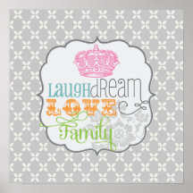 Modernes Shabby Chic-Lachen-Traum-Liebe-u. Familie Plakat