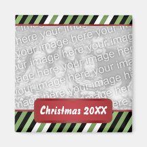 Modernes Weihnachtsgrün Stripes Jahr-Familien-Paar Magnets
