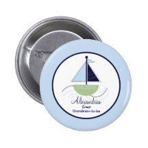 Modischer Segelboot-Namensschild-Knopf - Grün/Blau Anstecknadelbuttons