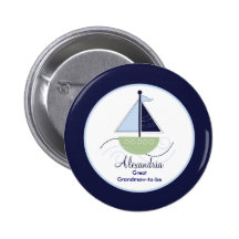 Modischer Segelboot-Namensschild-Knopf - Grün/Blau Anstecknadelbutton