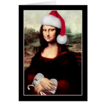 Mona Lisas Weihnachtsmannmütze Karte