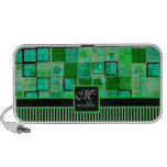 Monogram Abstract Geometric Squares Stripes Green Portable Speaker