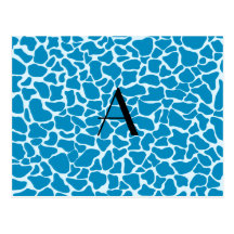 Monogram blue giraffe print post cards