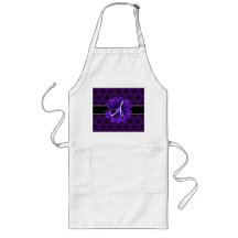 Monogram purple damask daisy flower apron