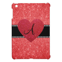 Monogram red glitter red heart iPad mini case