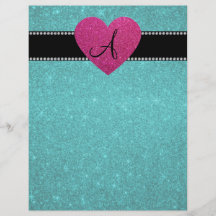 Monogram turquoise glitter pink heart custom flyer